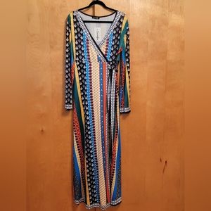 Sucrefas Multicolor Long Sleeve Faux Wrap Maxi Dress
